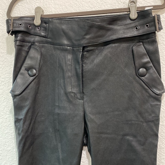 Veronica Beard Jania Buckle Detailed Black Lamb Leather Trousers Pants Sz 6 - Picture 4 of 12